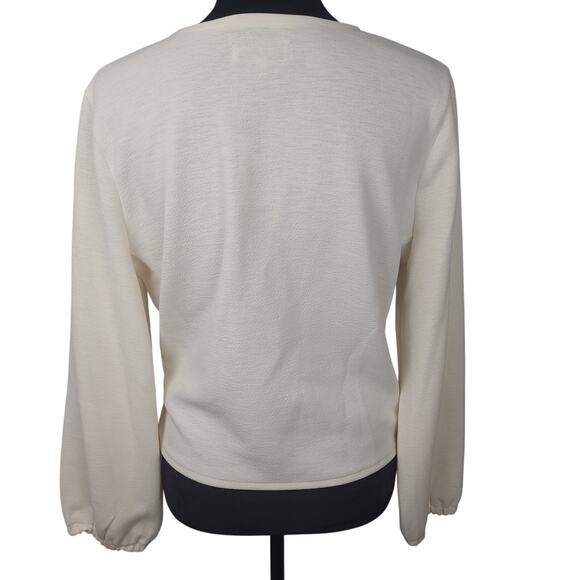 Madewell Texture & Thread Women's Crepe Wrap Crop Top Sz Large Long Sleeve Cream - Picture 6 of 14